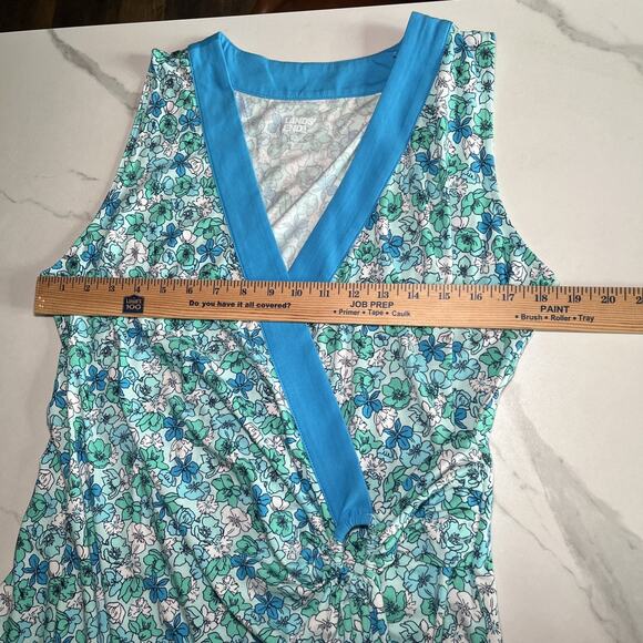 Lands End Faux Wrap Maxi Dress Size Large Floral Sleeveless Stretch Blue NWT - Picture 6 of 16